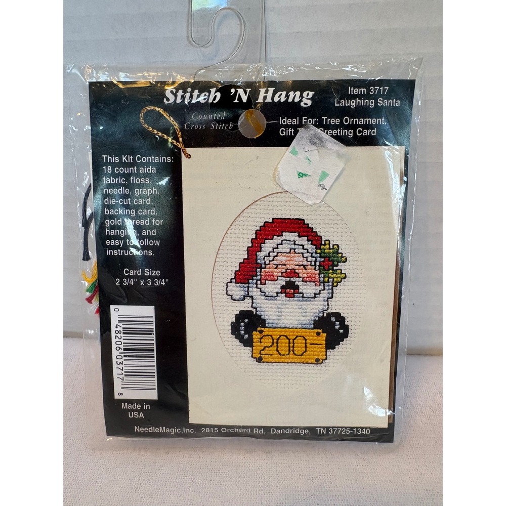 NeedleMagic Stitch N Hang Laughing Santa Counted Cross Stitch Kit 3717 Vintage